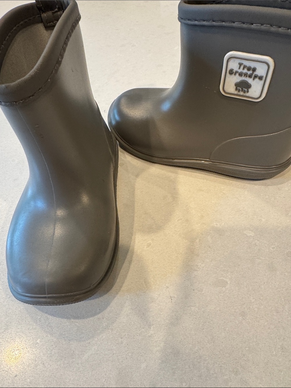 Kids' Gray Rain & Snow Boots with Cute Patch size 14, 6 inch long